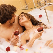 Bubble Bath With Red Wine and Rose Petals