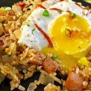 Spam Fried Rice With Egg on Top