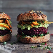 Beetroot Burger With Sweet Potato and Avocado