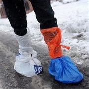 Walk in the Snow With Plastic Bags Over Your Shoes