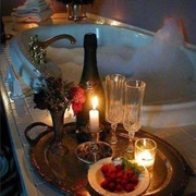 Bubble Bath by Candlelight With Wine