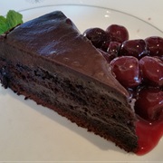 Cold Chocolate Cake With Hot Cherry Sauce