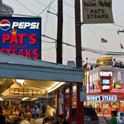 Compare Philly Cheesesteaks From Old Rivals Geno&#39;s and Pat&#39;s
