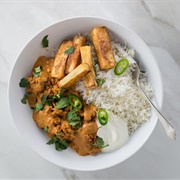 Veggie Chicken Curry With Rice and Chips