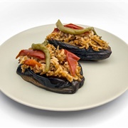 Stuffed Eggplant With Rice and Bell Pepper
