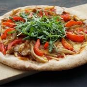 Vegan Oyster Mushroom, Pepper and Arugula Pizza