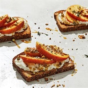 Ricotta Toast With Peaches, and Pistachios