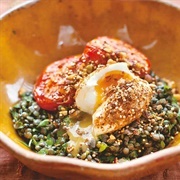 Roasted Tomatoes and Lentils With Dukkah-Crumbed Eggs