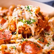 Cheesy Pepperoni Pasta With Breadsticks