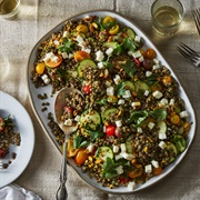 Smoky Lentil Salad With Zucchini, and Poblano Peppers