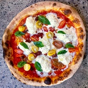 Bocconcini Mozzarella and Marinated Cherry Tomato Wood-Fired Pizza