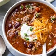 Mexican Beef Chilli Soup With Monterey Jack Nachos