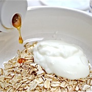 Oats With Greek Yogurt, Hot Berries, Chia Seeds and Honey