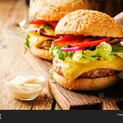 Grilled Classic Burgers With Mustard and Veggies