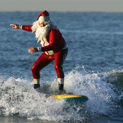 Santa on a Surfboard