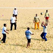 Playing Volleyball Early Morning Beach