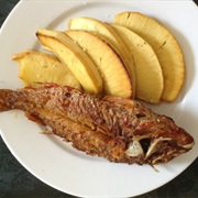 Saint Vincent and the Grenadines - Roasted Breadfruit and Fried Jack Fish
