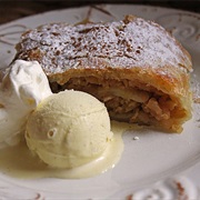 Hot Apfelstrudel With Ice Cream