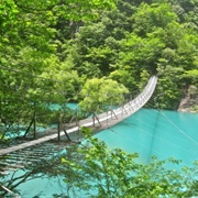 Cross a Suspende Bridge Over Sumatakyo Gorge, Shizuoka