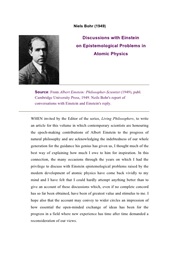 Discussion With Einstein on Epistemology (Niels Bohr)