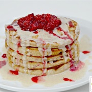 White Chocolate Raspberry Pancakes