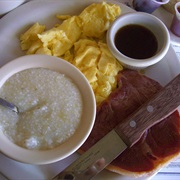 Scrambled Eggs, Ham, Grits, and Red-Eye Gravy