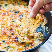 Skillet White Chicken Chili Cheese Dip
