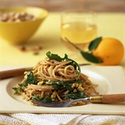 Whole Wheat Spaghetti With Meyer Lemon, Arugula and Pistachios