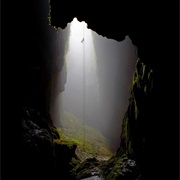 Rappeling Into a Cave