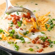 Baked Potato Soup With Cheese, Bacon, and Green Onion