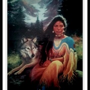 Native Woman and Wolf