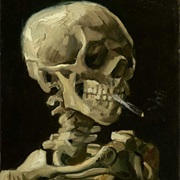 Skull of a Skeleton With Burning Cigarette