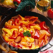Lecsó (Hungarian Dish Made of Stewed Onion, Tomato, Served by Scrambled Eggs, Rice, or &#39;Galuska&#39;.)