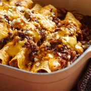 Cheese Enchiladas With Chili Con Carne Sauce