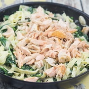 Nordic-Styled Salmon Dish With Fresh Pasta, Spinach and Mushrooms (Denmark)