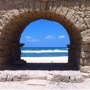 Caesarea Aqueduct Beach on the Mediterranean Sea