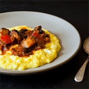 Sweetcorn Polenta With Aubergine Sauce