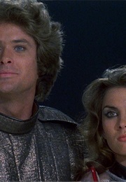David Hasselhoff and Caroline Munro in Starcrash (1978)