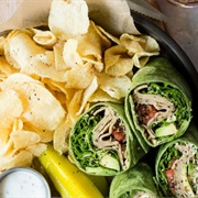 Turkey Club With Pickle and Potato Chips