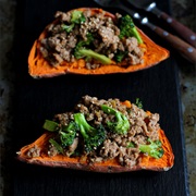 Turkey and Broccoli Stuffed Sweet Potato