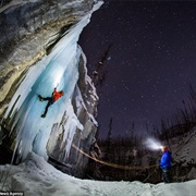 Climbing a Frozen Waterfall in Canada