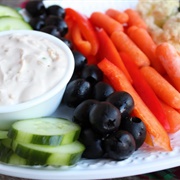 Vegetable Platter With Black Olives and French Onion Dip