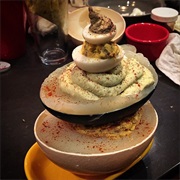 Stacked Deviled Eggs (Quail, Chicken, Emu, Ostrich)