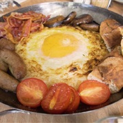 Full English Breakfast With an Ostrich Egg