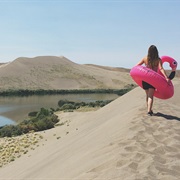 Fun in Idaho's Bruneau Dunes States Park, USA