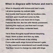 When, in Disgrace With Fortune and Men&#39;s Eyes (Shakespeare)
