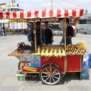 Street Stalls Selling Hot Chestnuts and Sweetcorn