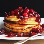 Eggnog Pancakes With Maple Cranberry Syrup