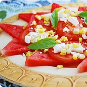 Watermelon Corn Feta Basil Salad