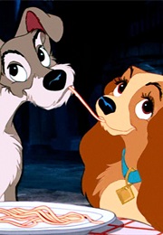 The Spaghetti Kiss in Lady and the Tramp (1955)